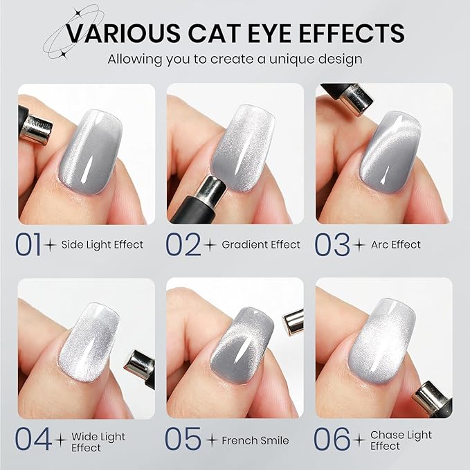 Silver Cat Eye Gel Polish, Magnetic Holographic Gel Nail Polish Glitter Shimmer Gel Polish with Magnet Soak Off U V Gel Salon DIY at Home, 0.5 OZ