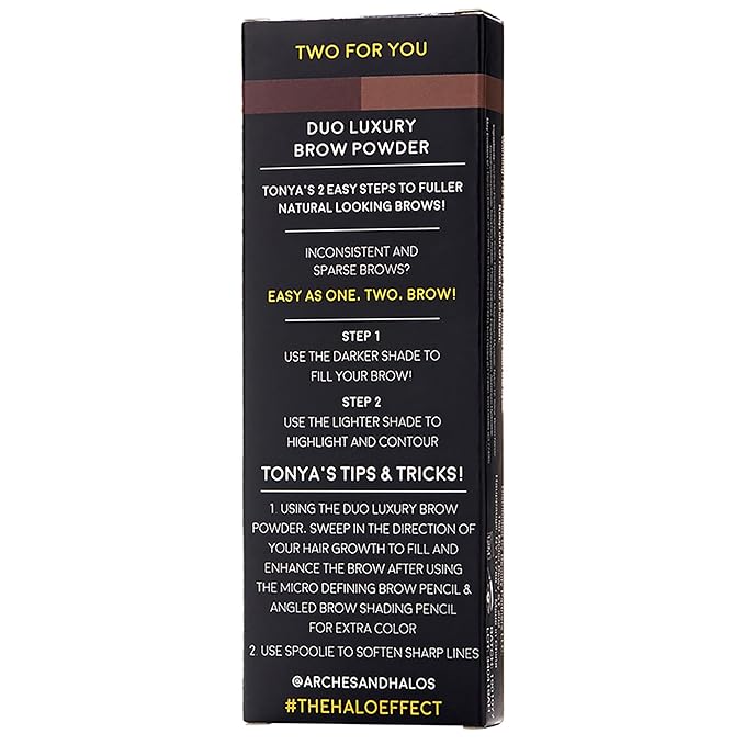 Arches & Halos Duo Luxury Brow Powder - Eyebrow Shaping For Full Thick Arches - Enhancing Natural Finish Mimics Professional Shaping - Boost Eyebrows And Create Perfect Shape - Warm Brown - 0.09 Oz