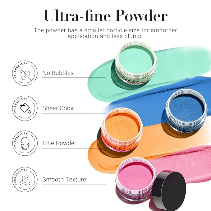 AZUREBEAUTY Dip Powder Nail Kit - 32 Colors, All Season Color Series Starter Kit - Dip System Essential Liquid, Recycling Tray Set for French Nail Art Manicure Salon DIY Home