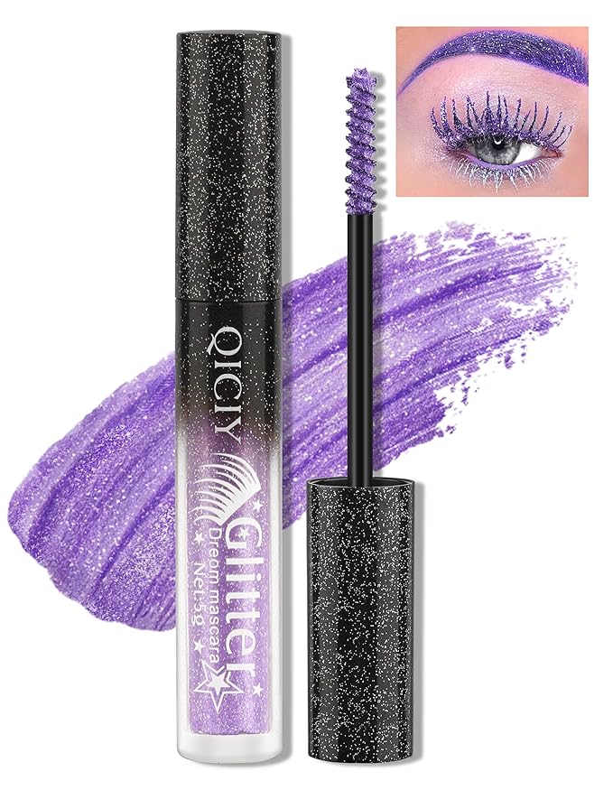 Glitter Mascara, Colored Mascara, Define Long Lasting & Waterproof Curling Eyelashes, Diamond Sparkle Mascara, Voluminous Lengthening Mascara for Women Party Stage Use #Purple mascara