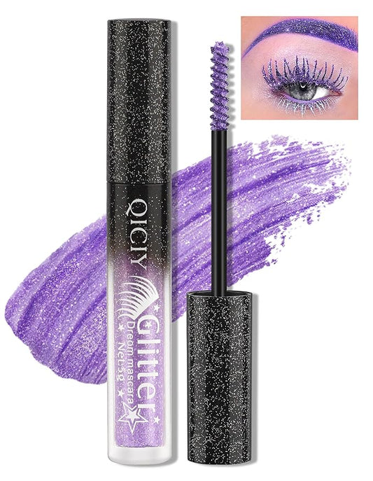 Glitter Mascara, Colored Mascara, Define Long Lasting & Waterproof Curling Eyelashes, Diamond Sparkle Mascara, Voluminous Lengthening Mascara for Women Party Stage Use #Purple mascara
