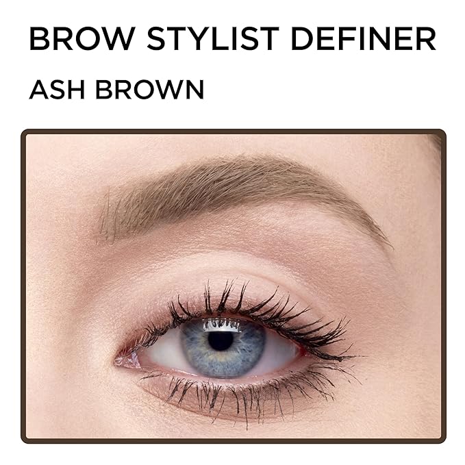 L'Oreal Paris Makeup Brow Stylist Definer Waterproof Eyebrow Pencil, Ultra-Fine Mechanical Pencil, Draws Tiny Brow Hairs and Fills in Sparse Areas and Gaps, Medium Ash Brown, 0.003 Oz
