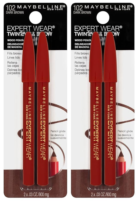 Maybelline New York Expert Wear Twin Brow & Eye Pencils Makeup, Dark Brown, , 2 Count (Pack of 2)