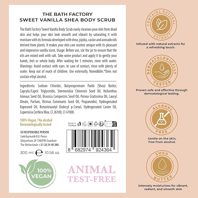 Body Scrub for Exfoliating with Moisturizing Shea Butter | 100% Vegan | Natural Vanilia Extract | Perfect Exfoliator for All Body Parts such as Face, Foot, Hand