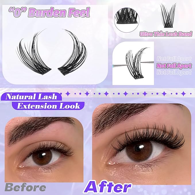Lash Clusters Natural Wispy Cluster Eyelash Extensions DIY Individual Lashes Lash Extension Waterproof Cluster Lashes 224pcs 9-16mm Soft Thin Band by ALICE