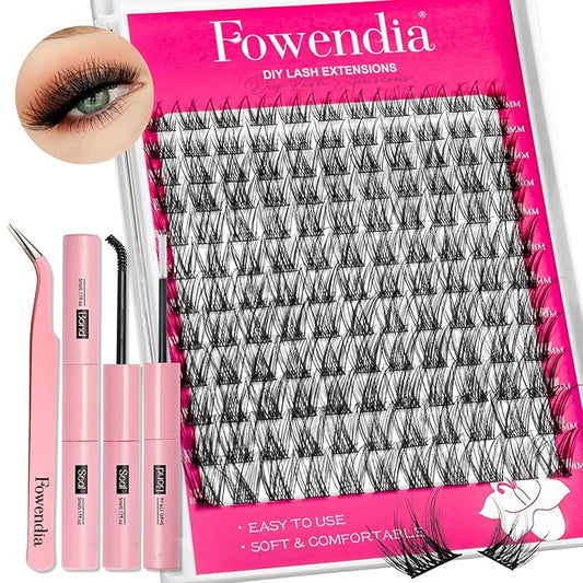 Lash Clusters Kit Fluffy Individual Lashes D Curl Cluster Eyelash Extensions 10-18mm DIY Lash Extension Kit Lash Bond and Seal Waterproof, Lash Applicator, Wispy-Kit