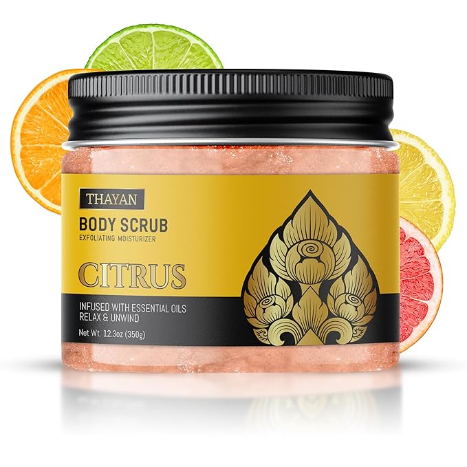 Himalayan Salt Scrub – Exfoliating Face, Foot & Body Scrub with Jojoba, Grapeseed & Essential Oils – Deep Cleansing, Collagen-Boosting, Cellulite Treatment & Skin Toning - Citrus
