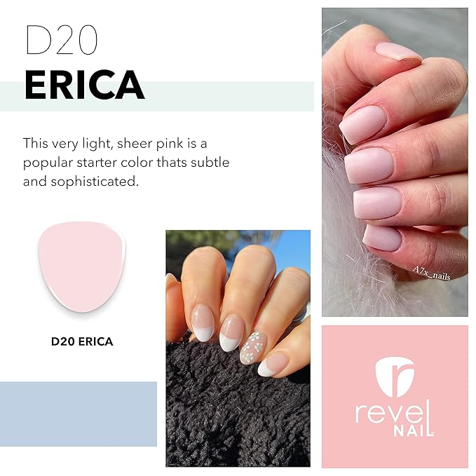 Revel Nail Dip Powder - Light Pink for Professional Nails, DIY Nail Art Supplies - Erica, 1 Oz
