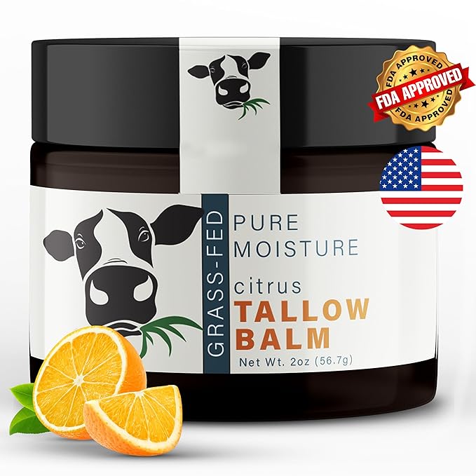 Grass Fed Beef Tallow for Skin – Beef Tallow for Face Balm – Tallow Skin Care – Grass Fed Beef Tallow Face Moisturizer – Organic Beef Tallow for Skin and Face (Citrus)