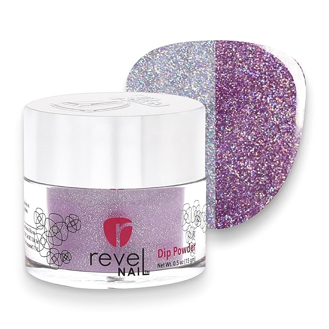 Revel Nail Dip Powder - Purple Glitter Dip Powder for Nails, Chip Resistant Dip Nail Powder with Vitamin E and Calcium, DIY Manicure, Starburst