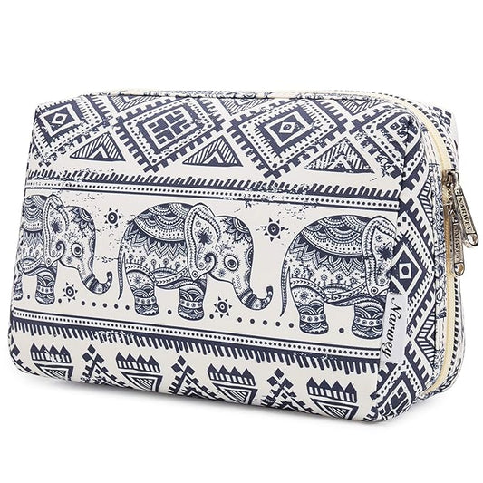 Narwey Cute Makeup Bag Travel Cosmetic Bag Organizer Toiletry Bag Make Up Bags with Compartments for Women Girls (Large, Elephant)