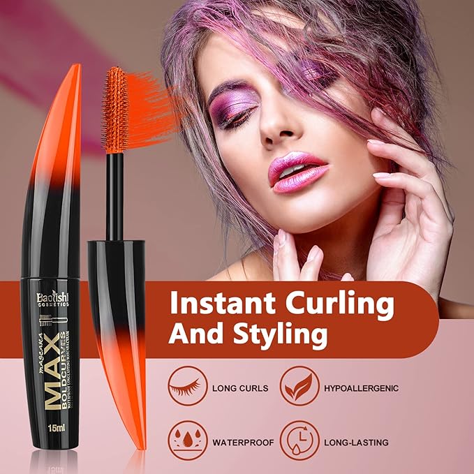 Colored Mascara, 6 Colors Colorful Mascara Set, Waterproof and Smudgeproof Longlasting Mascara for Eyelashes, Blue Purple Green Red Yellow Orange Mascara