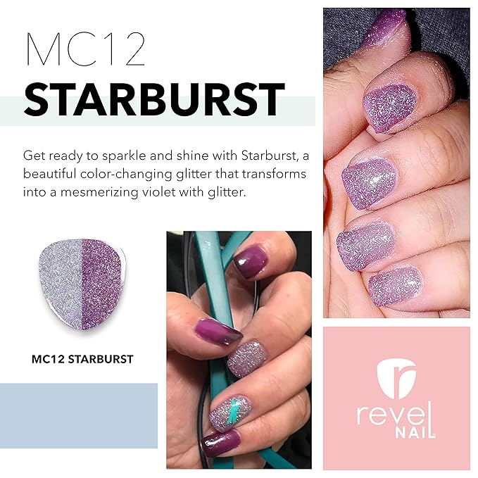 Revel Nail Dip Powder - Purple Glitter Dip Powder for Nails, Chip Resistant Dip Nail Powder with Vitamin E and Calcium, DIY Manicure, Starburst