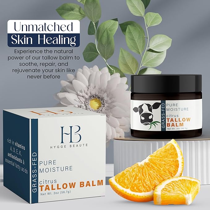 Grass Fed Beef Tallow for Skin – Beef Tallow for Face Balm – Tallow Skin Care – Grass Fed Beef Tallow Face Moisturizer – Organic Beef Tallow for Skin and Face (Citrus)