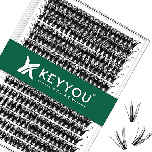 Lash Clusters 300pcs Individual Lashes 50D 0.07C Curl 13mm DIY Eyelash Extension KEYYOU Large Tray Volume Soft&Natural Cluster Lashes(50D-0.07C,13）