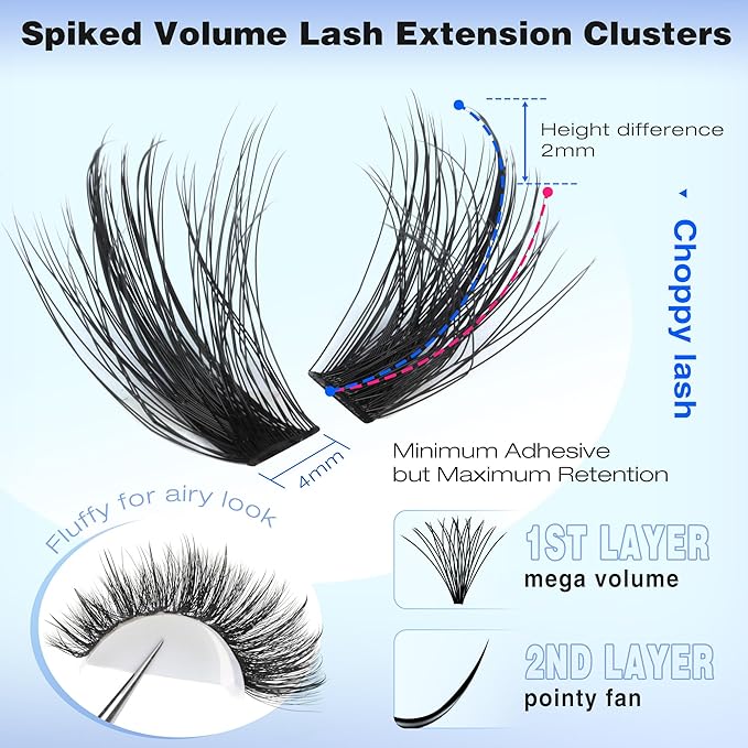 Lash Clusters Kit Wispy Eyelashes Clusters Kit Fluffy Choppy Lash Extension Kit1 12mm -16mm Mixed Lashes Clusters Volume Cluster Eyelash Extensions Kit D Curl DIY Individual Lashes 220Pcs