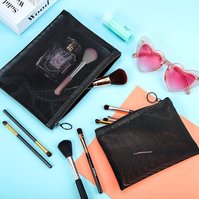 6 Pieces Mesh Makeup Bags Mesh Cosmetic Bag Portable Travel Organizing Zipper Pouch Toiletries Makeup Pouches for Home Office Travel Accessories (Chic Colors)