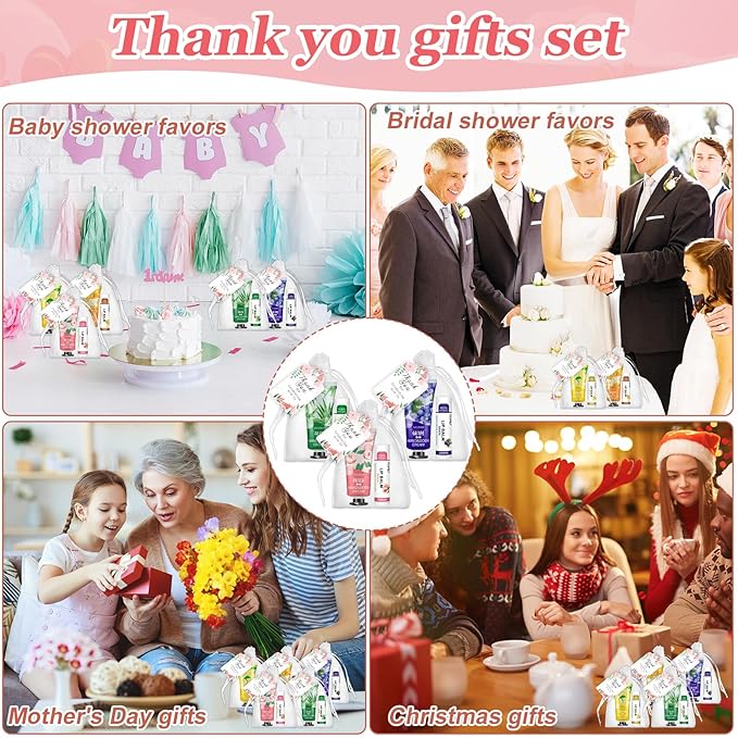 80 Sets Bulk Hand Cream and Bulk Lip Balm Gifts, Bridesmaid Gifts, Baby Shower Party Favors and Bridal Shower Gifts for Guests with Thank You Card Organza Bags, Thank You Gifts for Coworkers Women