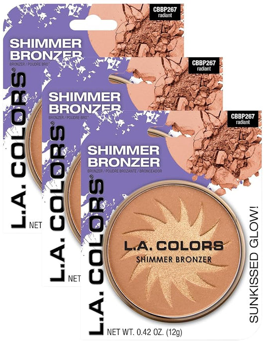 L.A. COLORS Shimmer Bronzer (carded), Radiant CBBP267 (Pack of 3)