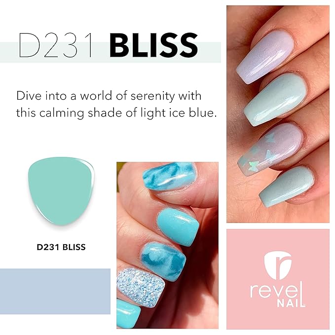 Revel Nail Dip Powder - Blue Powder Dip Nail Polish, Chip Resistant Dip Nail Powder with Vitamin E and Calcium, DIY Manicure, Bliss