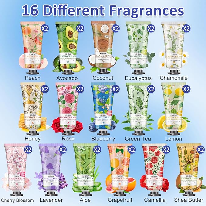 32 Pack Hand Cream Gift for Women, Bulk Hand Lotion Travel Size for Dry Cracked Hands, Mini Moisturizing Hand Cream for Mom Gifts, Fathers Day Gifts, Thank You Gifts and Bridal Shower Favors