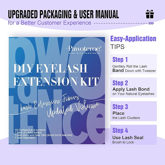 Pawotence Lash Extension Kit DIY 280pcs Brown Lash Clusters Eyelash Extension Kit 40D 9-16mm Individual Lashes Kit with Lash Bond and Seal Lash Tweezers for Self Use (Brown 40D, 9-16mm, Kit)