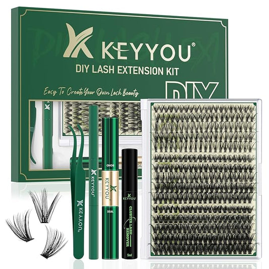 DIY Lash Extension Kit KEYYOU 300Pcs Individual Eyelash Extension Kit 30D40D50D 0.07D Curl 9-18MIX Lash Clusters Kit with Lash Glue Remover Applicator Easy to Use(Kit-30D40D50D-D-9-18MIX)