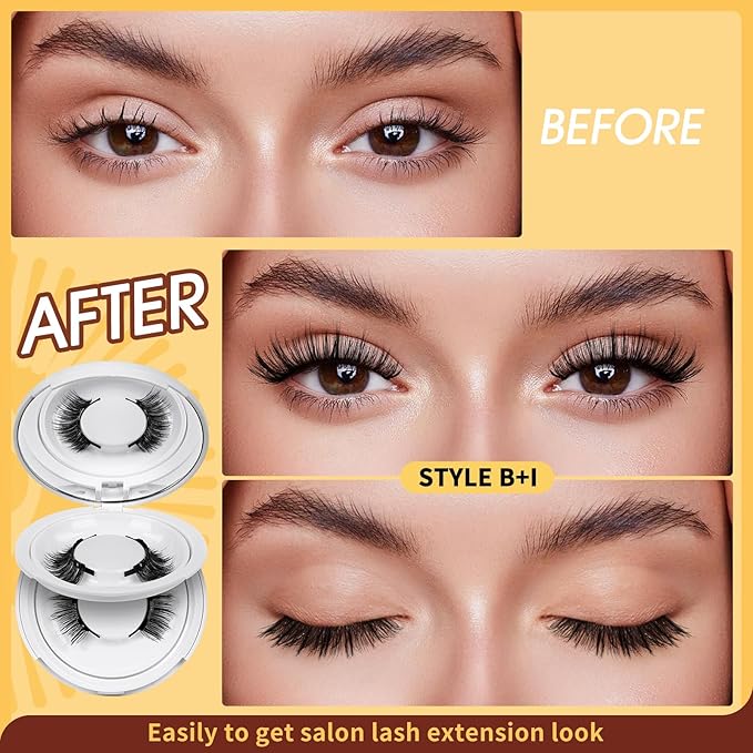 QUEWEL Magnetic Eyelashes 2 Pair Reusable Magnetic Eyelashes with Applicator No Glue Needed Eyelashes Natural Look Lash Clusters Kit Easy to Wear and Remove(B+I01)