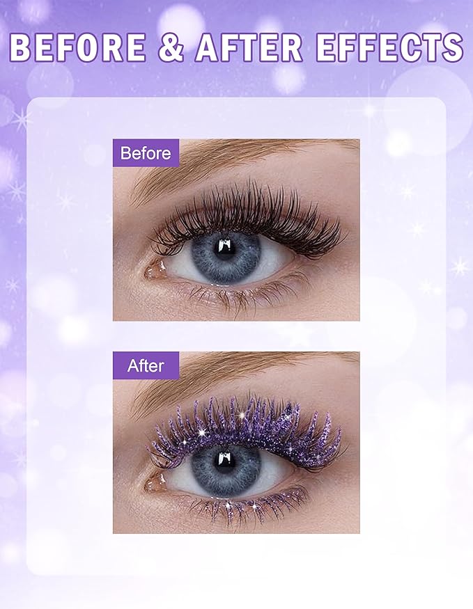 Glitter Mascara, Colored Mascara, Define Long Lasting & Waterproof Curling Eyelashes, Diamond Sparkle Mascara, Voluminous Lengthening Mascara for Women Party Stage Use #Purple mascara