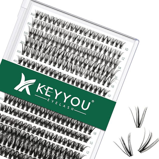 Lash Clusters 300pcs Eyelash Clusters 30D+40D+50D 0.07D Curl 10-18MIX DIY Eyelash Extension KEYYOU Large Tray Volume Soft&Natural Individual Lashes(30D40D50D-0.07D,10-18MIX）