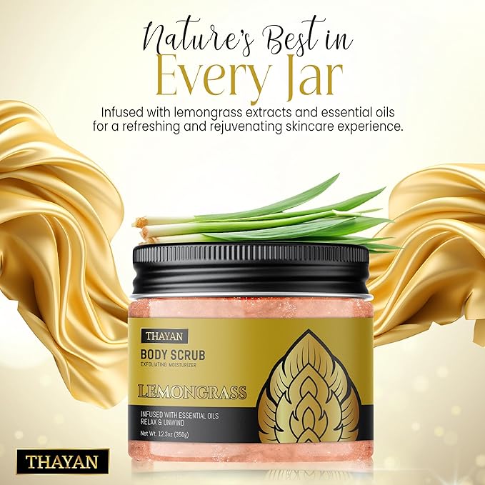 Himalayan Salt Scrub – Exfoliating Face, Foot & Body Scrub with Jojoba, Grapeseed & Essential Oils – Deep Cleansing, Collagen-Boosting, Cellulite Treatment & Skin Toning - Lemongrass