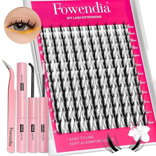 Fairy Lash Clusters Kit Fluffy Individual Lashes D Curl Cluster Eyelash Extensions 10-18mm DIY Lash Extension Kit Lash Bond and Seal Waterproof, Lash Applicator, Fairy-Kit