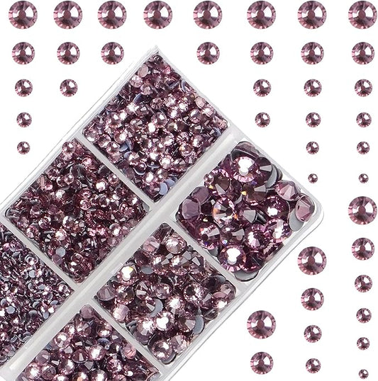10000Pcs 2-Boxes Mixed Size Hot Fix Round Crystals Gems Glass Stones Hotfix Flat Back Rhinestones with Tweezers and Picking Pencil (Light Amethyst)