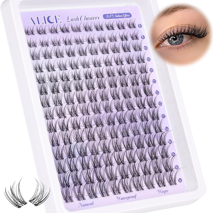 ALICE Natural Lash Clusters Lash Extensions Invisible Band Waterproof 8-16mm Cluster Eyelash Extensions Wispy Eyelash Clusters Individual Lashes Cluster Lashes