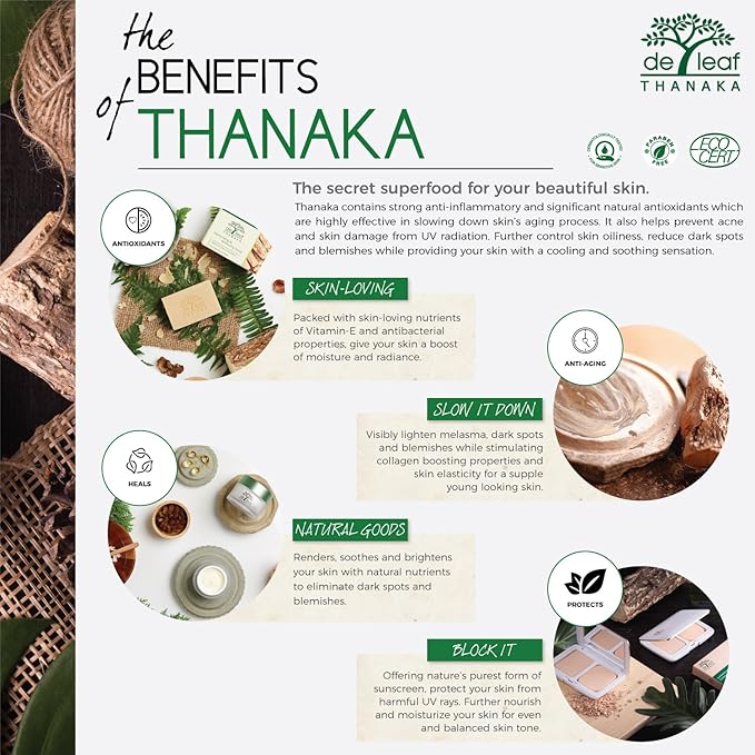 DE LEAF THANAKA Refreshing Talc Smooth and Natural Scented Skin, Talcum Powder Beauty Skincare Face Body Clean Fresh Cooling Sooth Irritation, 80 g 3 Pack Count
