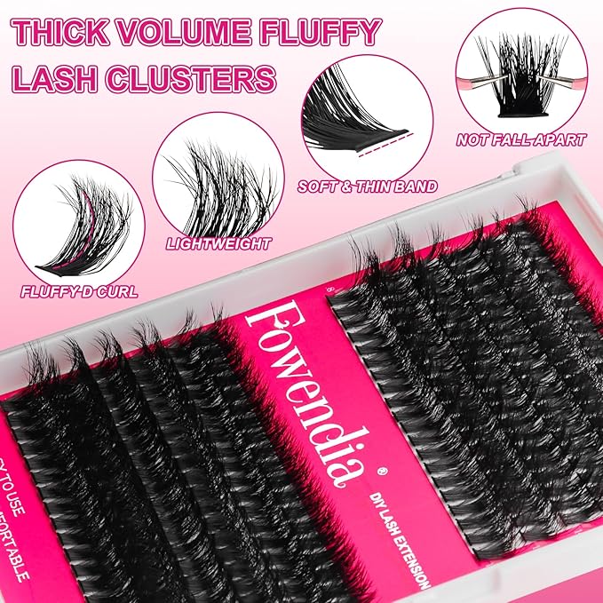 Lash Clusters Kit Fluffy 60D 80D Individual Lashes D Curl Cluster Eyelash Extensions 10-18mm DIY Lash Extension Kit Lash Bond and Seal Waterproof, Lash Applicator, Thick False Eyelashes Kit