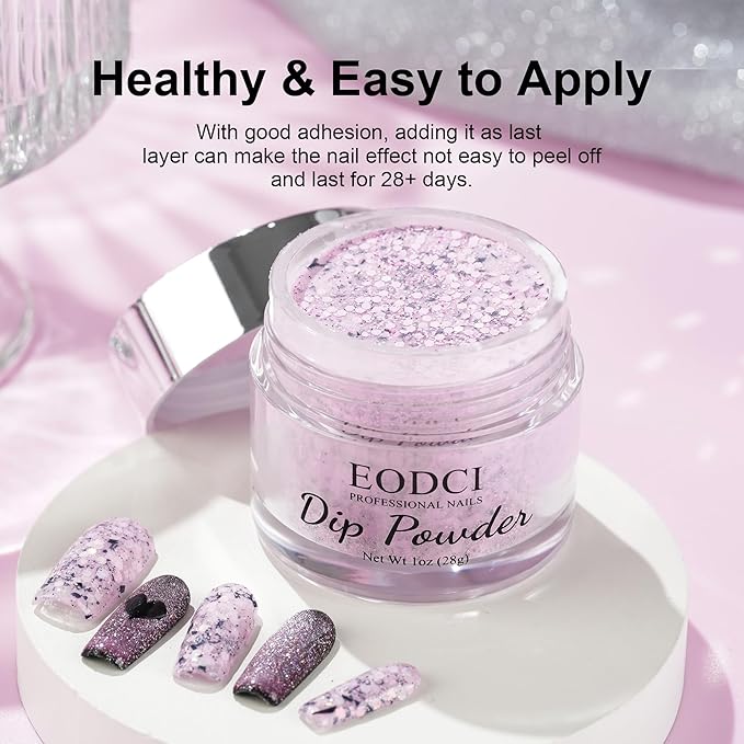 Lavender Glitter Dip Powder, Nail Dipping Powder 1 Oz/28g Purple Colors with Platinum foil for DIY Manicure Salon at Home Easy to Use Nail Dip Powder for Women Gift No Needed Nail Lamp Curing