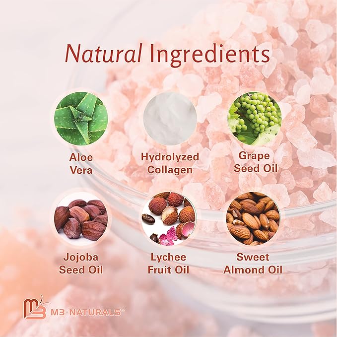 Himalayan Salt Scrub, Face, Foot, and Body Exfoliator with Collagen and Stem Cells, Exfoliating Scrub for Toning, Cellulite, and Skin Care by M3 Naturals