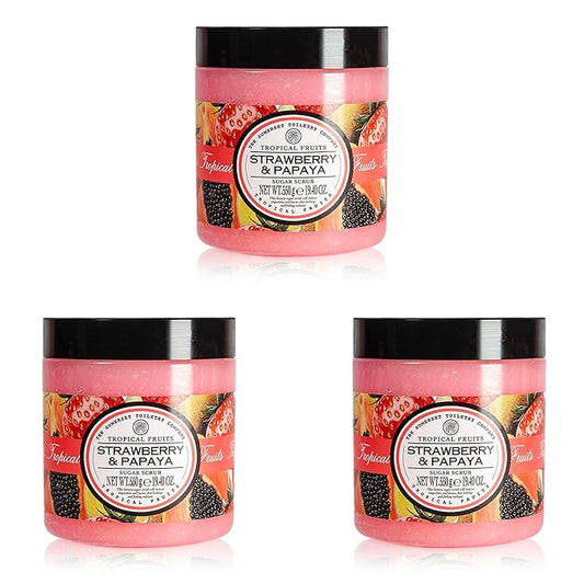 Tropical Fruits Gentle Exfoliating Strawberry & Papaya Sugar Scrub 3 x 550g
