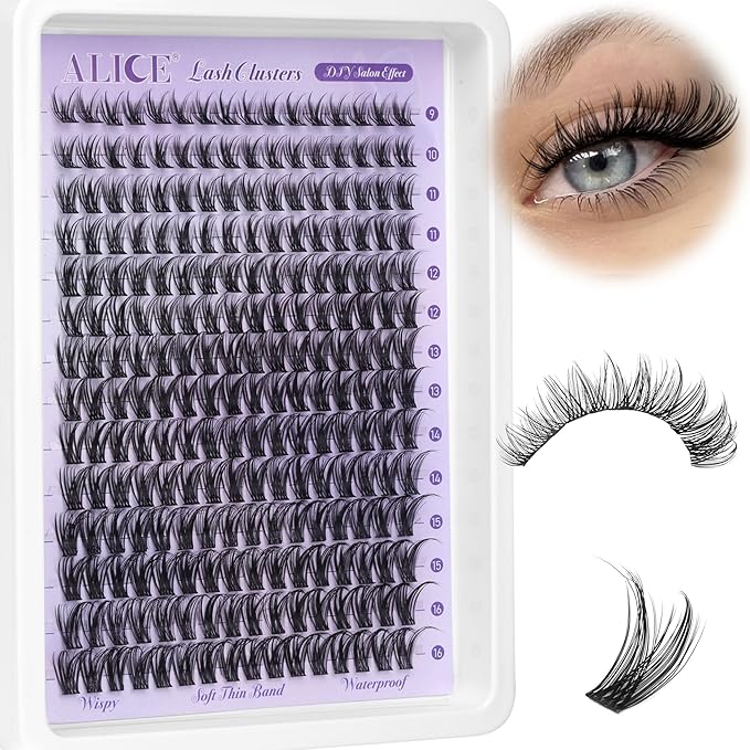 Lash Clusters Natural Wispy Cluster Eyelash Extensions DIY Individual Lashes Lash Extension Waterproof Cluster Lashes 224pcs 9-16mm Soft Thin Band by ALICE