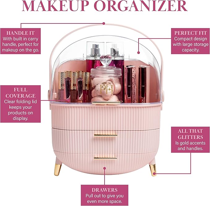 Paris Hilton Makeup Storage Organizer with Lid, Standard, Pink