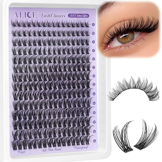 Lash Clusters Natural Wispy Cluster Eyelash Extensions DIY Individual Lashes Lash Extension Waterproof Cluster Lashes 224pcs 9-16mm Soft Thin Band by ALICE