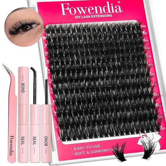 Lash Clusters Kit Fluffy 80D Individual Lashes D Curl Cluster Eyelash Extensions 10-18mm DIY Lash Extension Kit Lash Bond and Seal Waterproof, Lash Applicator, Thick False Eyelashes Kit