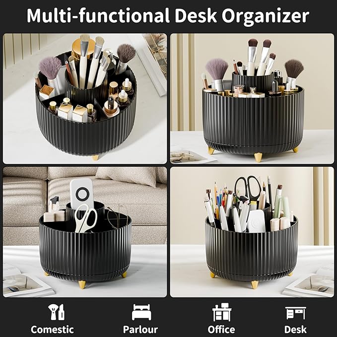 360° Rotate Makeup Brush Holder Organizer, Makeup Organizers Countertop, Makeup organization and Skincare Storage with Gift Box Packing for Vanity, Desktop, Bathroom (Black)