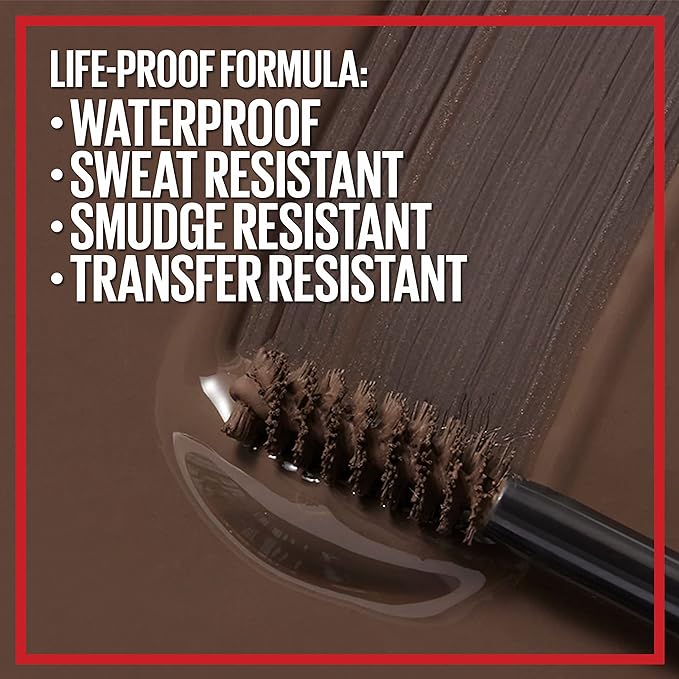Maybelline Tattoo Studio Brow Styling Gel, Waterproof Eyebrow Make Up, Brow Tint for Up to 36HR Wear, Deep Brown, 1 Count