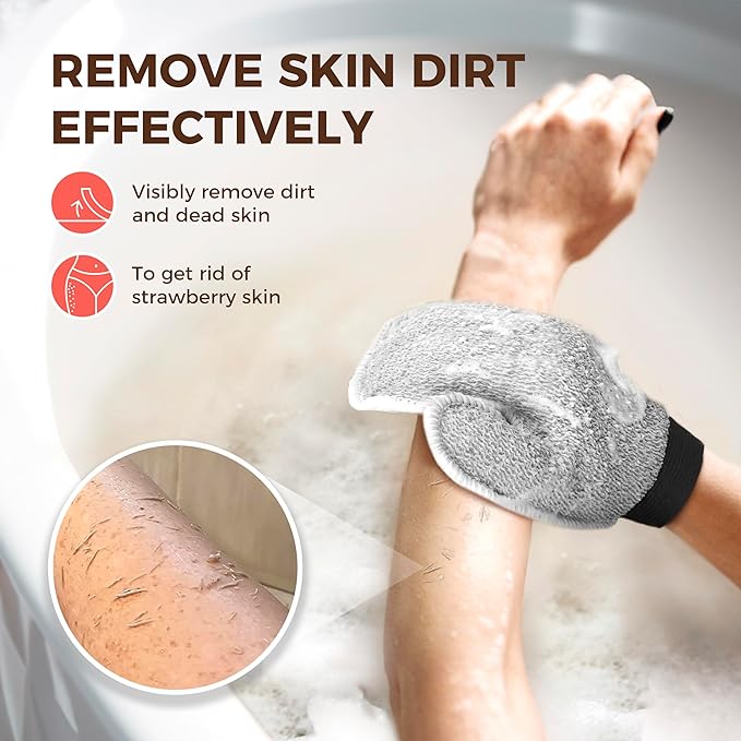 ZOMCHI 2 Pack Deep Exfoliating Glove with Dual Texture, Massage Body Scrub Gloves for Home Spa, Exfoliating Mitt for Dead Skin Removal (Deep + Soft)