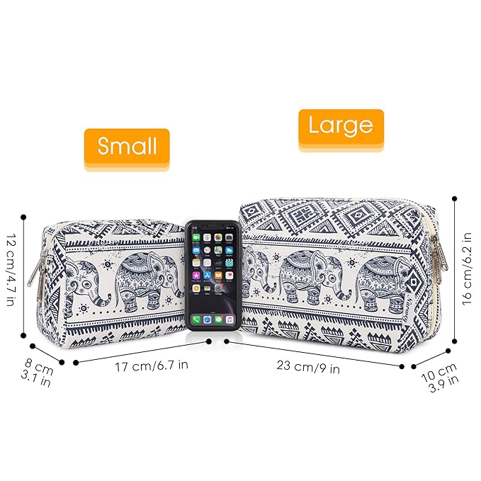 Narwey Small Makeup Bag for Purse Mini Cosmetic Bag Travel Makeup Pouch Zipper Pouch Cute Make up Bags with Compartments for Women Girls (Elephant, Small)