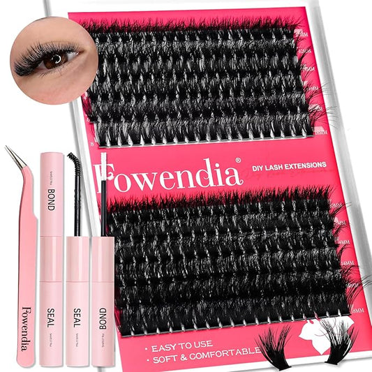 Lash Clusters Kit Fluffy 60D 80D Individual Lashes D Curl Cluster Eyelash Extensions 10-18mm DIY Lash Extension Kit Lash Bond and Seal Waterproof, Lash Applicator, Thick False Eyelashes Kit