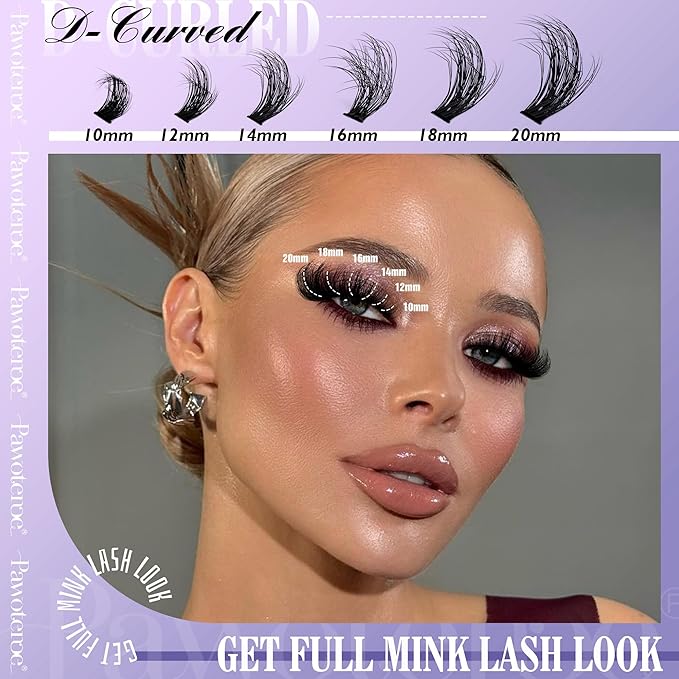 Pawotence Lash Clusters Full 80D Individual Lashes Cluster Eyelash Extensions 10-20mm Mix Eyelash Clusters 240pcs Lash Extension for Self Application (Mink 80D, 0.07D, 10-20mm)