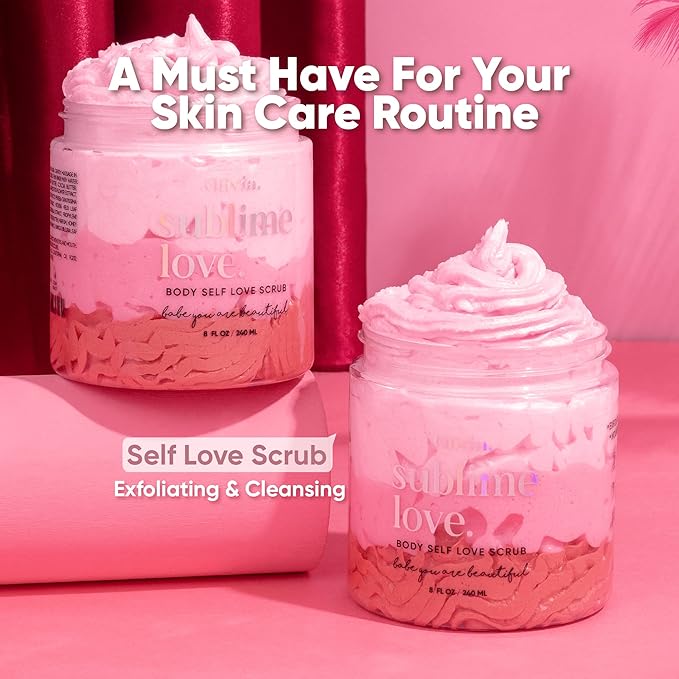 Olivia Beauty Body Scrub for Women - Body Self Love, All Natural Exfoliating Formula with Organic Ingredients like Shea, Mango & Cocoa Butter, and Coconut Oil - Restores Skin Nutrients, 8 Oz